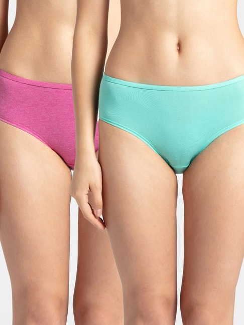 Buy Jockey Pink & Blue Cotton SW02 Hipster - Pack Of 2 for Women