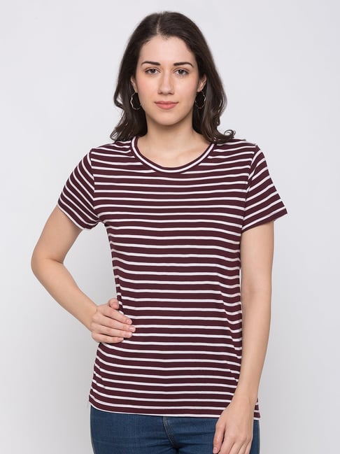 Globus Burgundy Striped Top Price in India