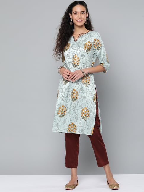 Street 9 Green & Brown Printed Kurta With Pants