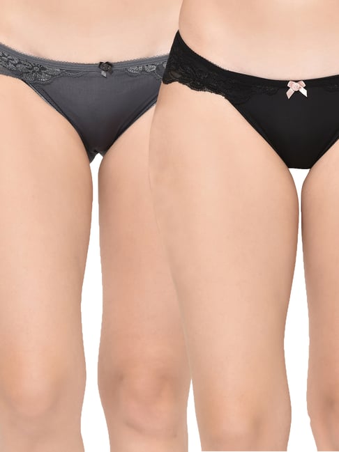 Da Intimo Black & Grey Bikini Panty - Pack Of 2