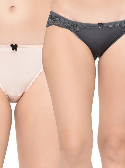 Da Intimo Grey & Peach Bikini Panty - Pack Of 2