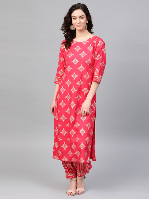 Indo Era Pink Printed Kurta Salwar Set Price in India