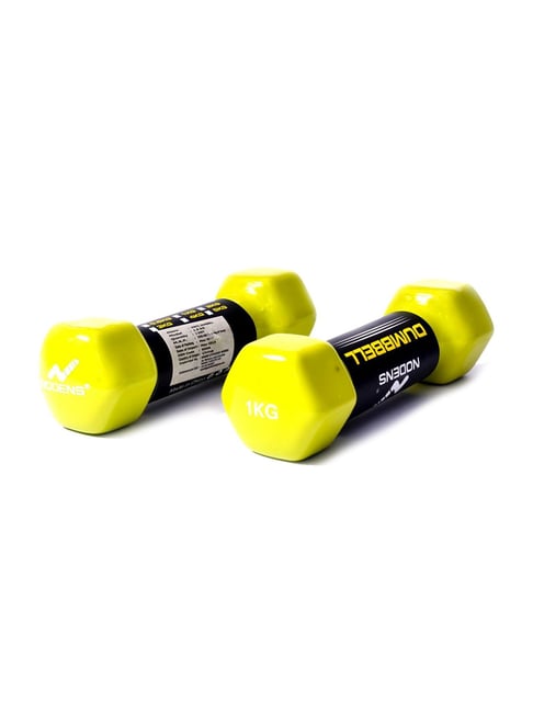 NODENS Yellow & Black PVC Vinyl Dumbbells (1 kg)