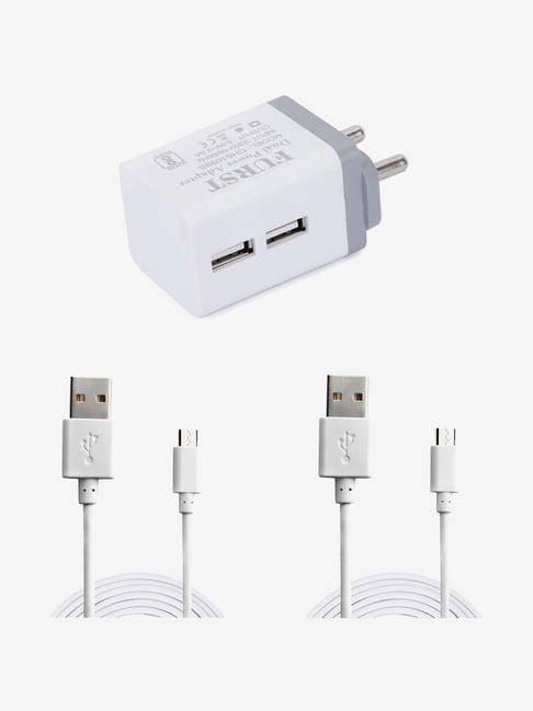 Furst STDW28011 2.8AMp Dual Port Fast Charger with Two Micro USB Cable White