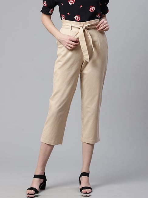 Buy STREET 9 Women Mustard Relaxed Slim Fit Solid Cigarette Trousers   Trousers for Women 5388997  Myntra