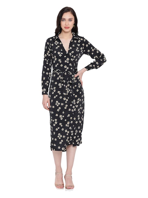 Buy Oxolloxo Black Floral Print Delta Stop Midi Dress for Women Online @  Tata CLiQ