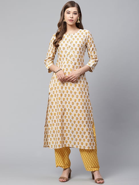 Cayman Beige Printed Kurta Palazzo Set