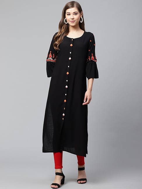 Cayman Black Straight Fit Kurta