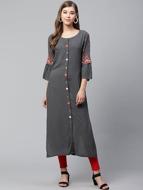 Cayman Grey Straight Fit Kurta