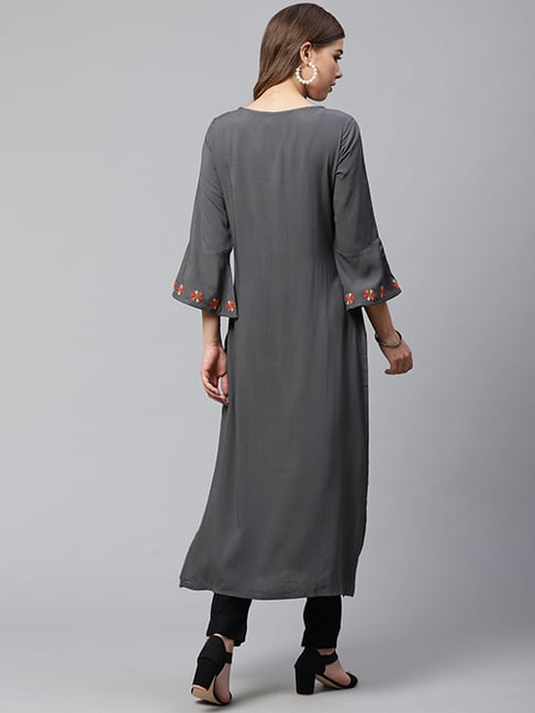 Cayman Grey Floral Print Kurta