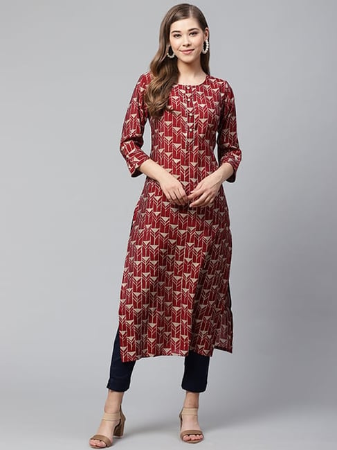 Cayman Maroon Geometric Kurta