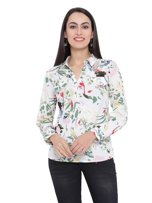 Oxolloxo White Floral Print Top