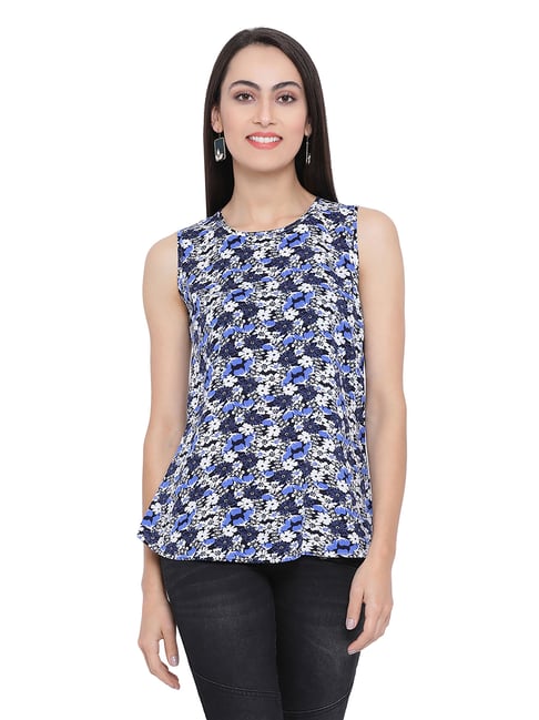 Oxolloxo Blue Floral Print Garden Ring Bella Top