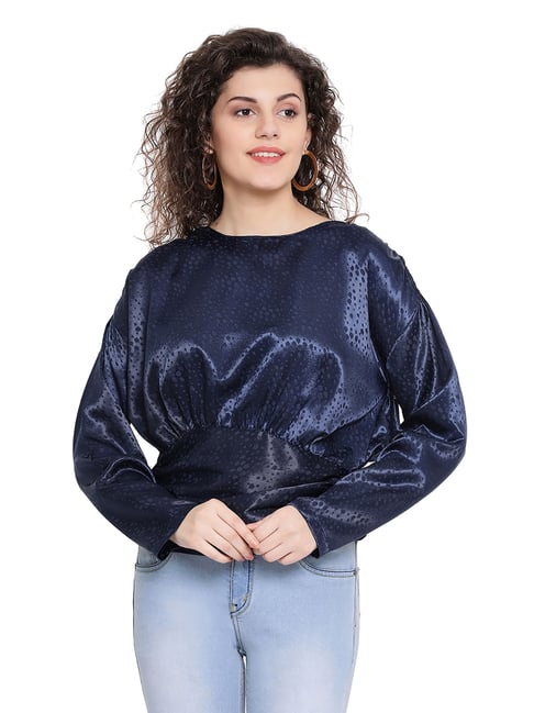 Oxolloxo Navy Self Print Glasgow Shimmer Top