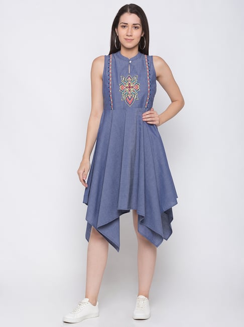 Globus Blue Embroidered Dress Price in India