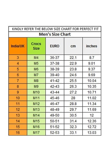 Crocs size hotsell guide india