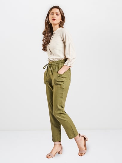 2 Pairs Women's Cotton Linen Drawstring High Waisted Pants Casual Loose  Wide Leg Pants Beach Trousers with Pockets for Daily (Small) Khaki, White  at Amazon Women's Clothing store
