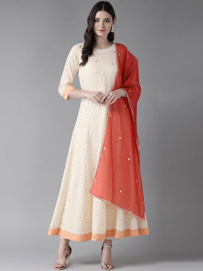 Cream deals anarkali kurta