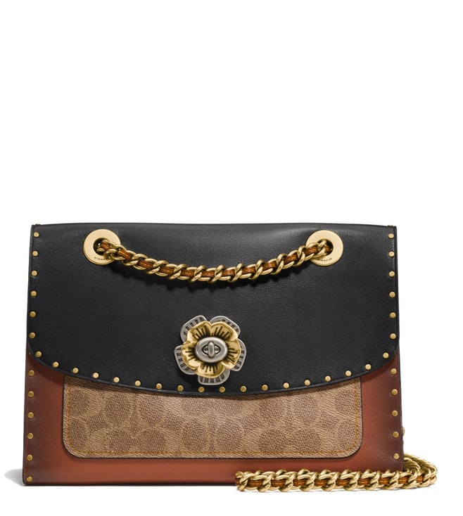 Coach parker shoulder bag in signature leather with rivets sale