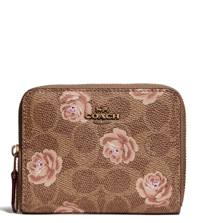 Buy Coach Tan Signature Rose Print Small Zip Around Wallet for Women Online @ Tata CLiQ Luxury
