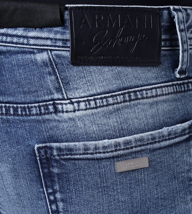 Buy Armani Exchange Denim Indigo Skinny Fit Shredded Knee Patch Jeans ...