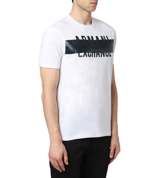 Buy Armani Exchange White Regular Fit Logo T-Shirt for Men Online ...