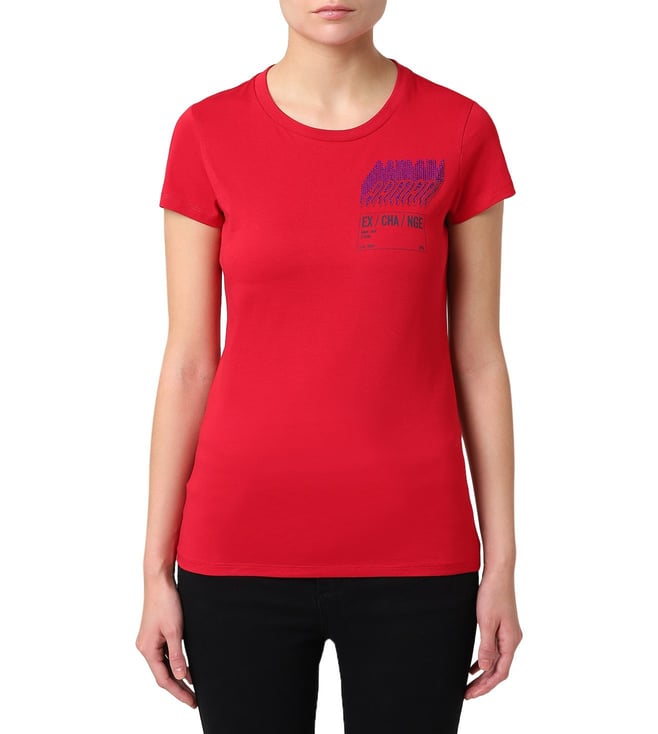 Buy Armani Exchange Red Shoes Slim Fit Logo Crew T-Shirt for Women Online @  Tata CLiQ Luxury