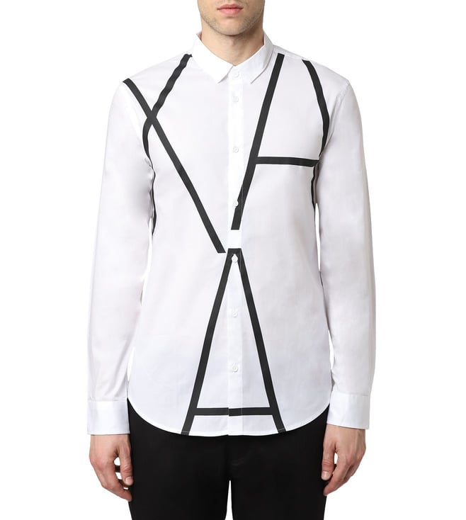 Buy Armani Exchange White & Black Ax Lines Regular Fit Logo Shirt for Men  Online @ Tata CLiQ Luxury