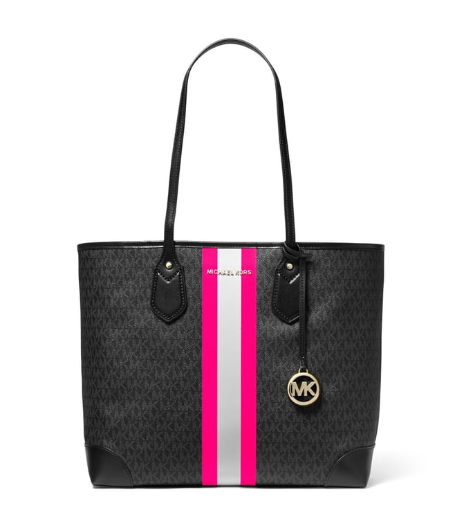 Buy MICHAEL Michael Kors Black & Neon Pink Eva Medium Logo Tote for ...