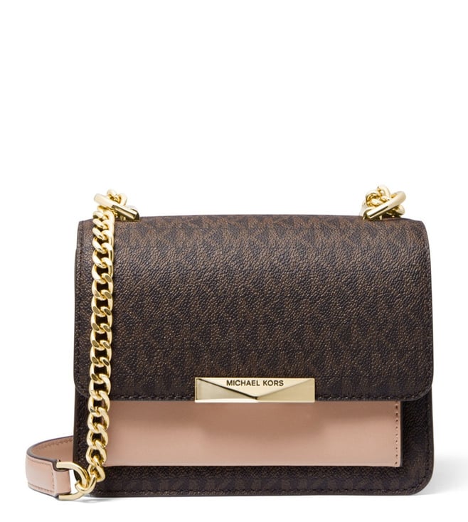 Buy Michael Kors Brown & Soft Pink Jade Logo Crossbody Bag for Women Online  @ Tata CLiQ Luxury