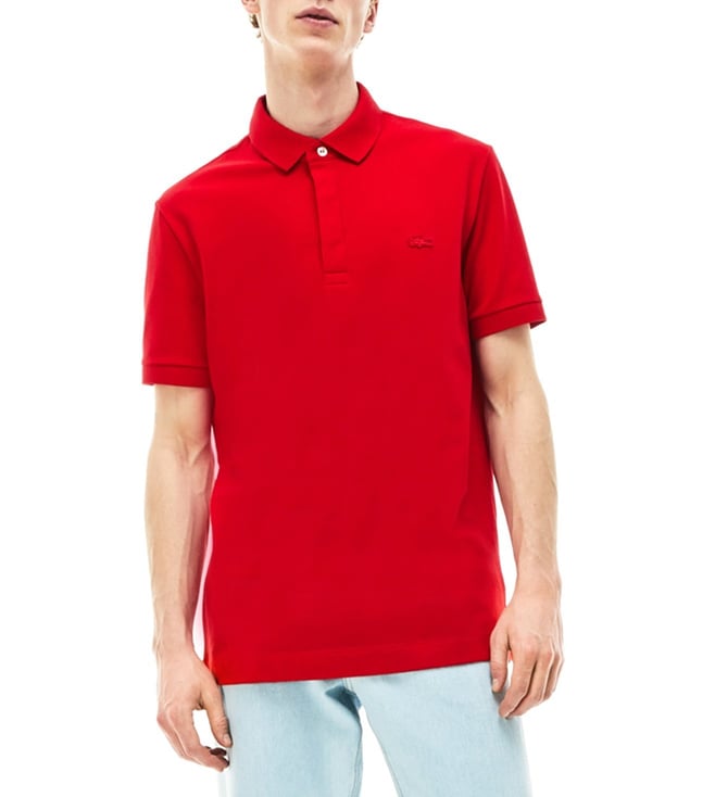 red and black lacoste shirt