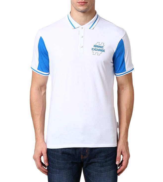 Buy Armani Exchange White & Directoire Blue Polo T-Shirt for Men Online @  Tata CLiQ Luxury