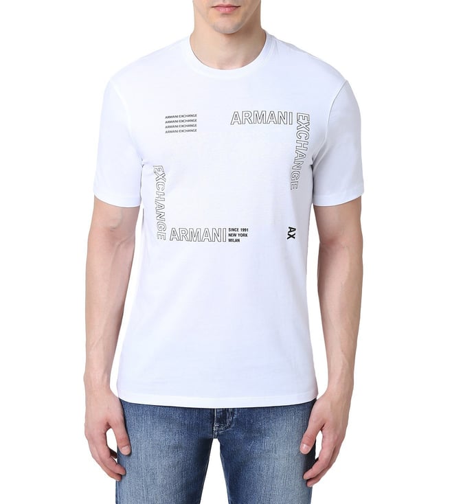 Buy Armani Exchange White Regular Fit Logo Crew T-Shirt for Men Online @  Tata CLiQ Luxury