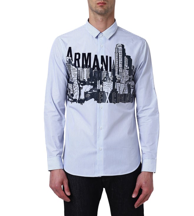 Buy Armani Exchange White & Sky Shadow Logo Printed Shirt for Men Online @  Tata CLiQ Luxury