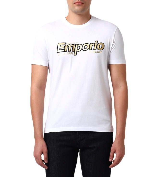 Buy Emporio Armani White Slim Fit Gold Lettering Men T-Shirt for Men Online  @ Tata CLiQ Luxury