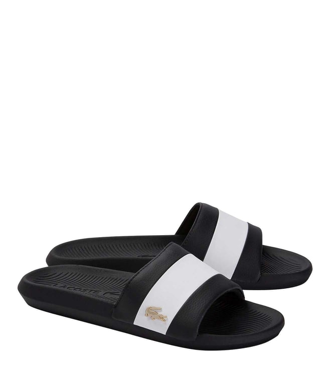 Buy Lacoste Black Croco Metallic Synthetic Slides for Men Online