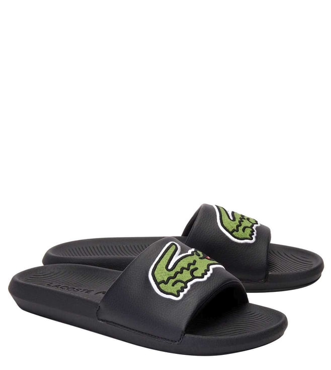 Buy Lacoste Black Croco Synthetic Slides for Men Online Tata