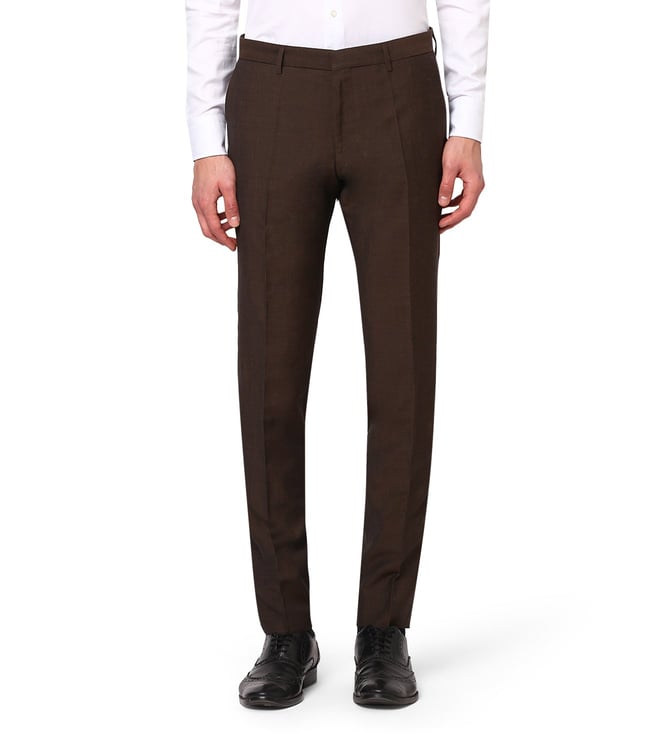 Sojanya Since 1958 Mens Cotton Blend Dark Brown Solid Formal Trousers
