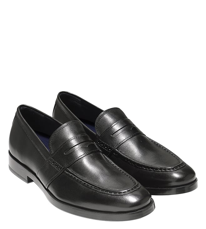 Buy Cole Haan Black Jefferson Grand Penny Loafers for Men Online