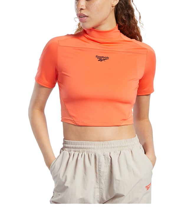 orange high neck crop top