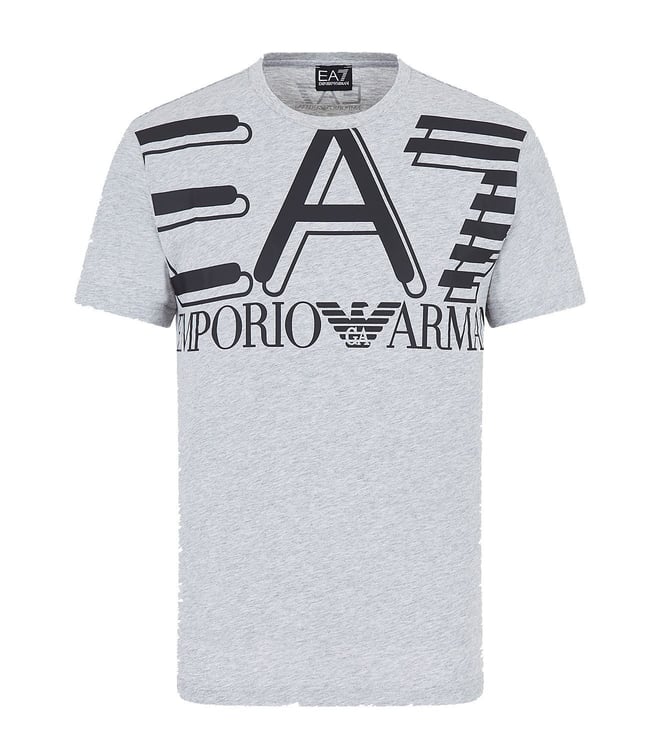 Buy EA7 Emporio Armani Light Grey Melange Logo Regular Fit T-Shirt for Men  Online @ Tata CLiQ Luxury