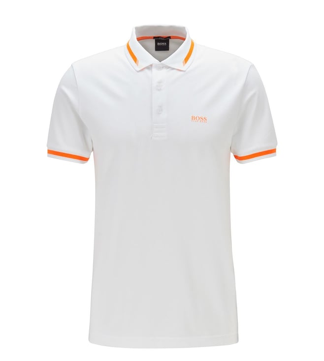 white and orange polo