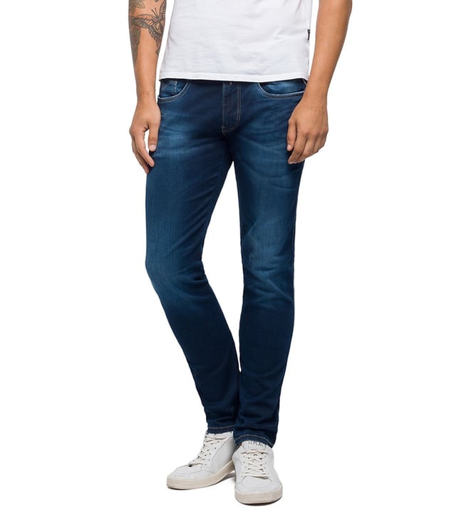 Onderdrukker Overtekenen Samengesteld Buy Replay Dark Blue Slim Fit Anbass Laserblast Jeans for Men Online @ Tata  CLiQ Luxury