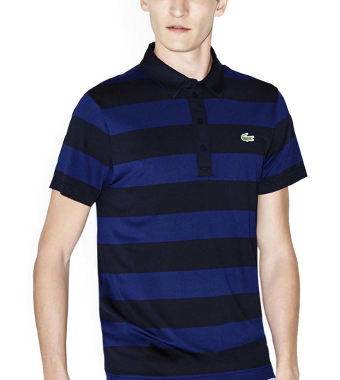 lacoste blue striped polo