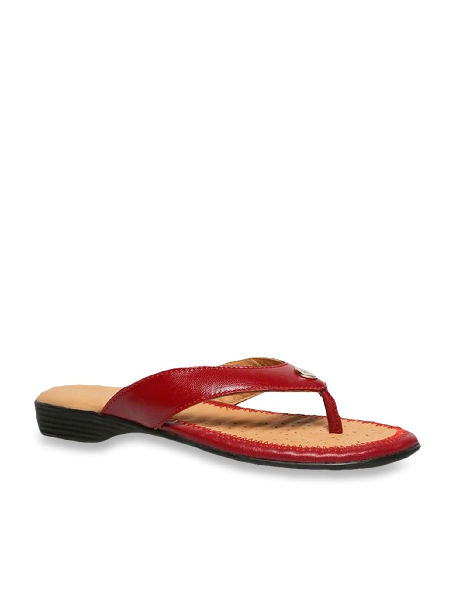 Red leather best sale flip flops womens