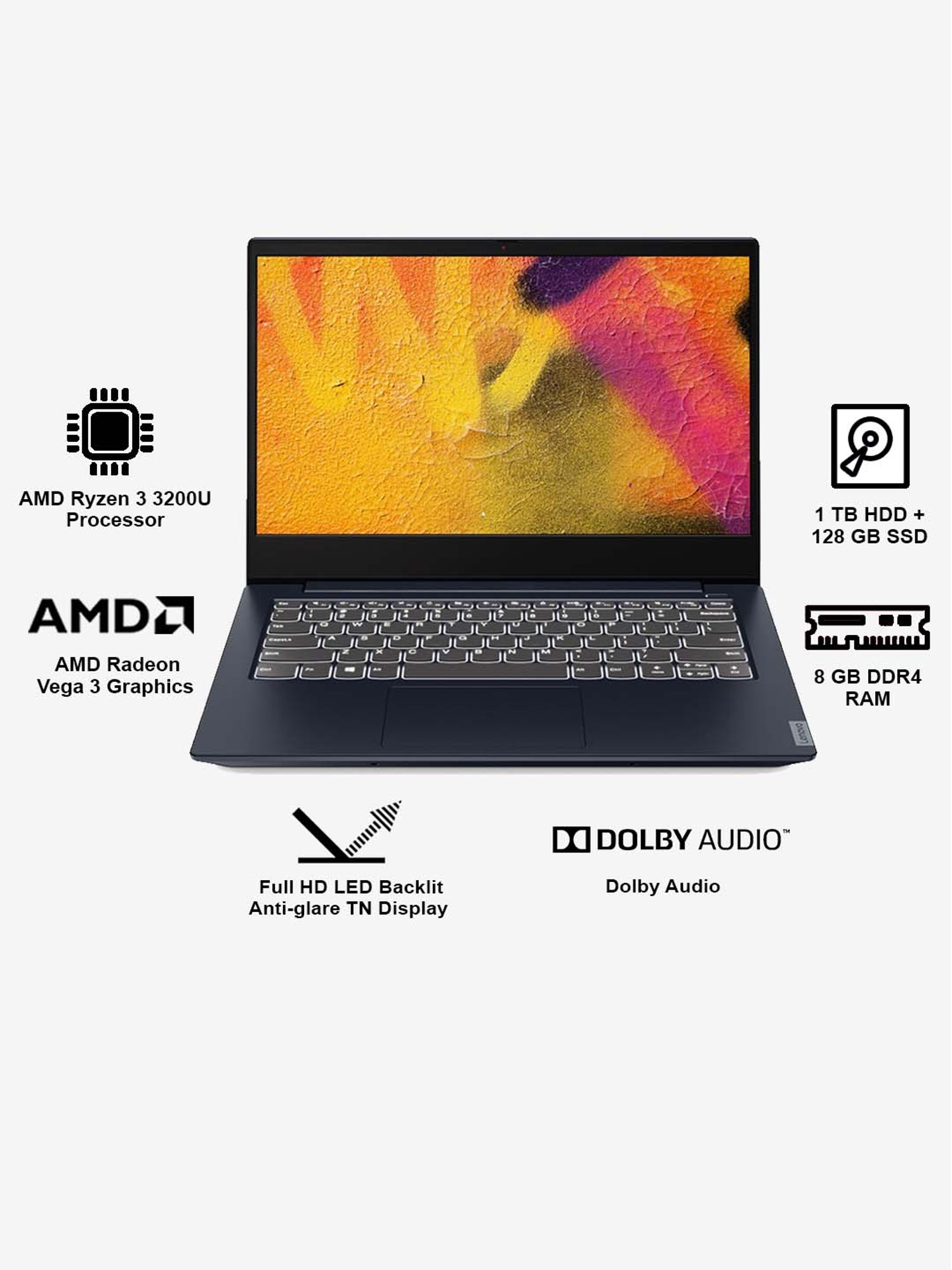 Lenovo Ideapad S340 Laptop 81nb005vin Amd Ryzen 3 8gb 1tb Hdd 128gb Ssd 14 Inch Win10h Mso Int Blue From Lenovo At Best Prices On Tata Cliq