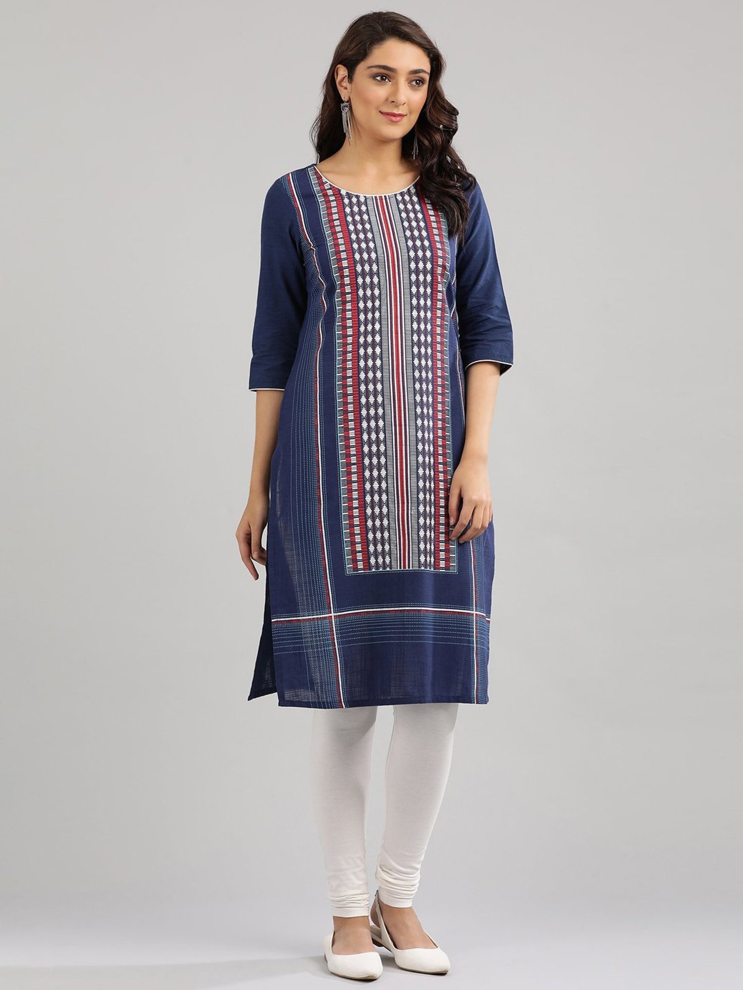 Buy Aurelia Navy Cotton Printed Straight Kurta for Women Online @ Tata CLiQ