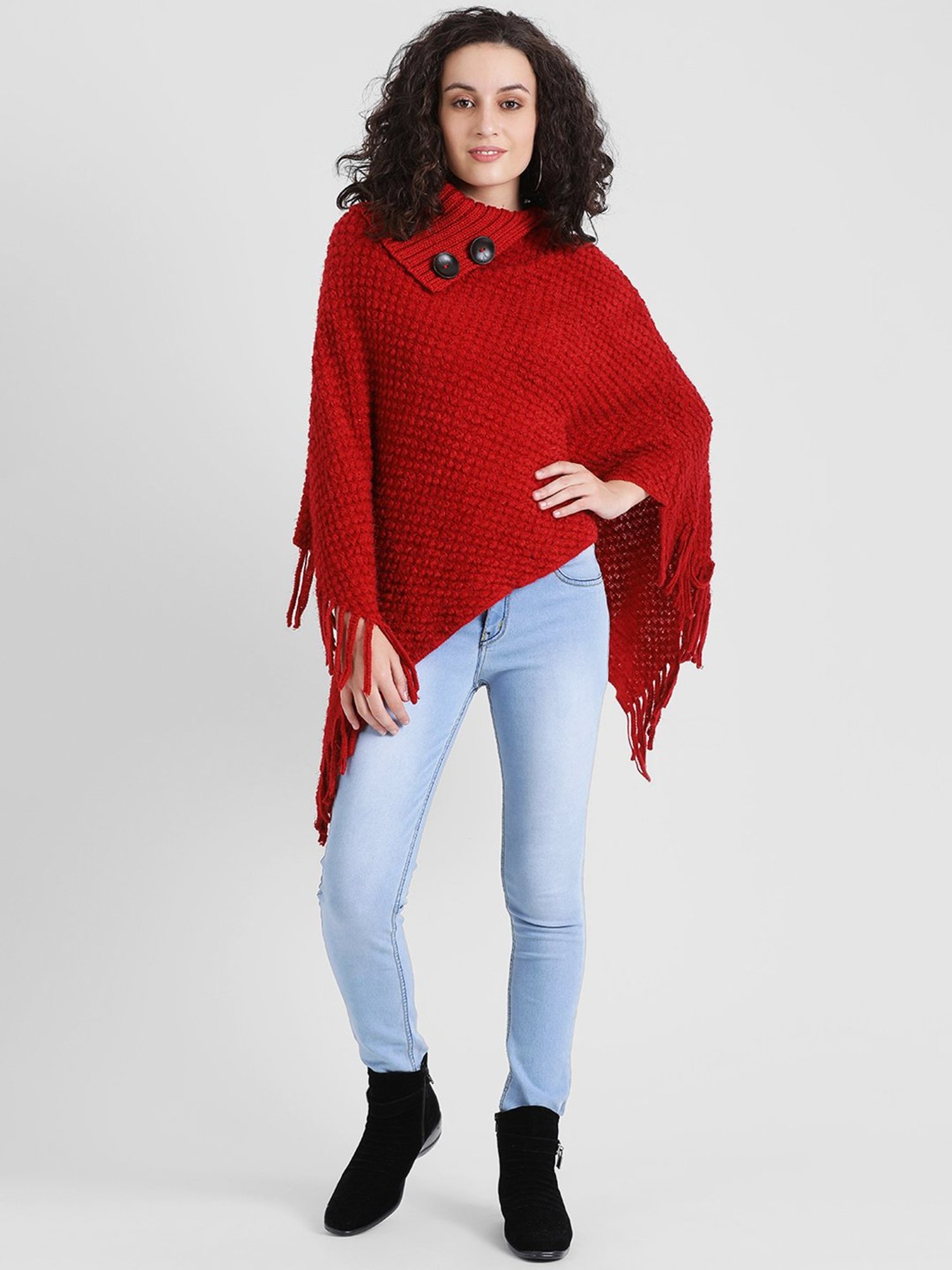 Buy Zink London Red Textured Poncho for Women Online @ Tata CLiQ