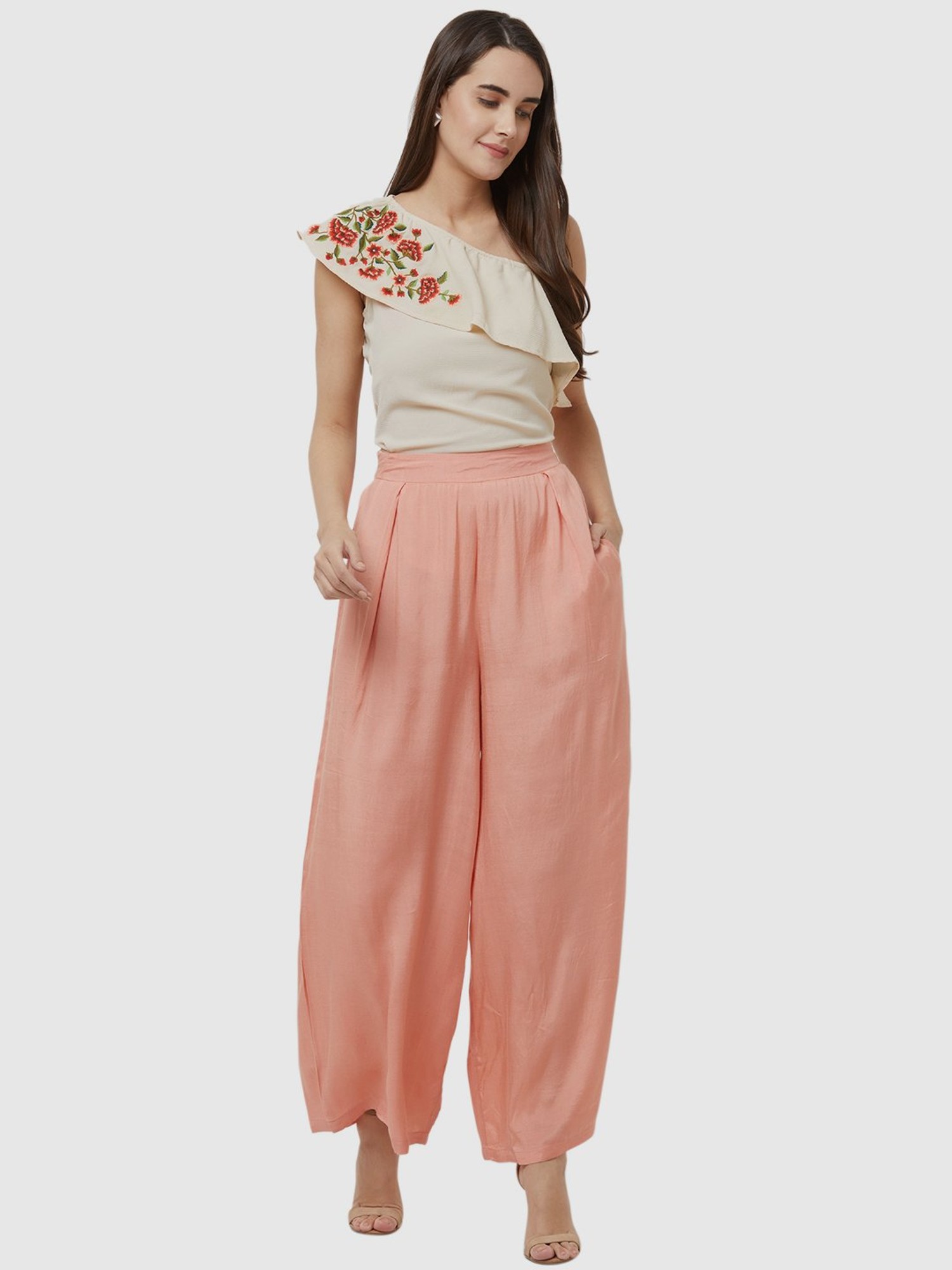 Georgette Palazzo Pants In Peach Color