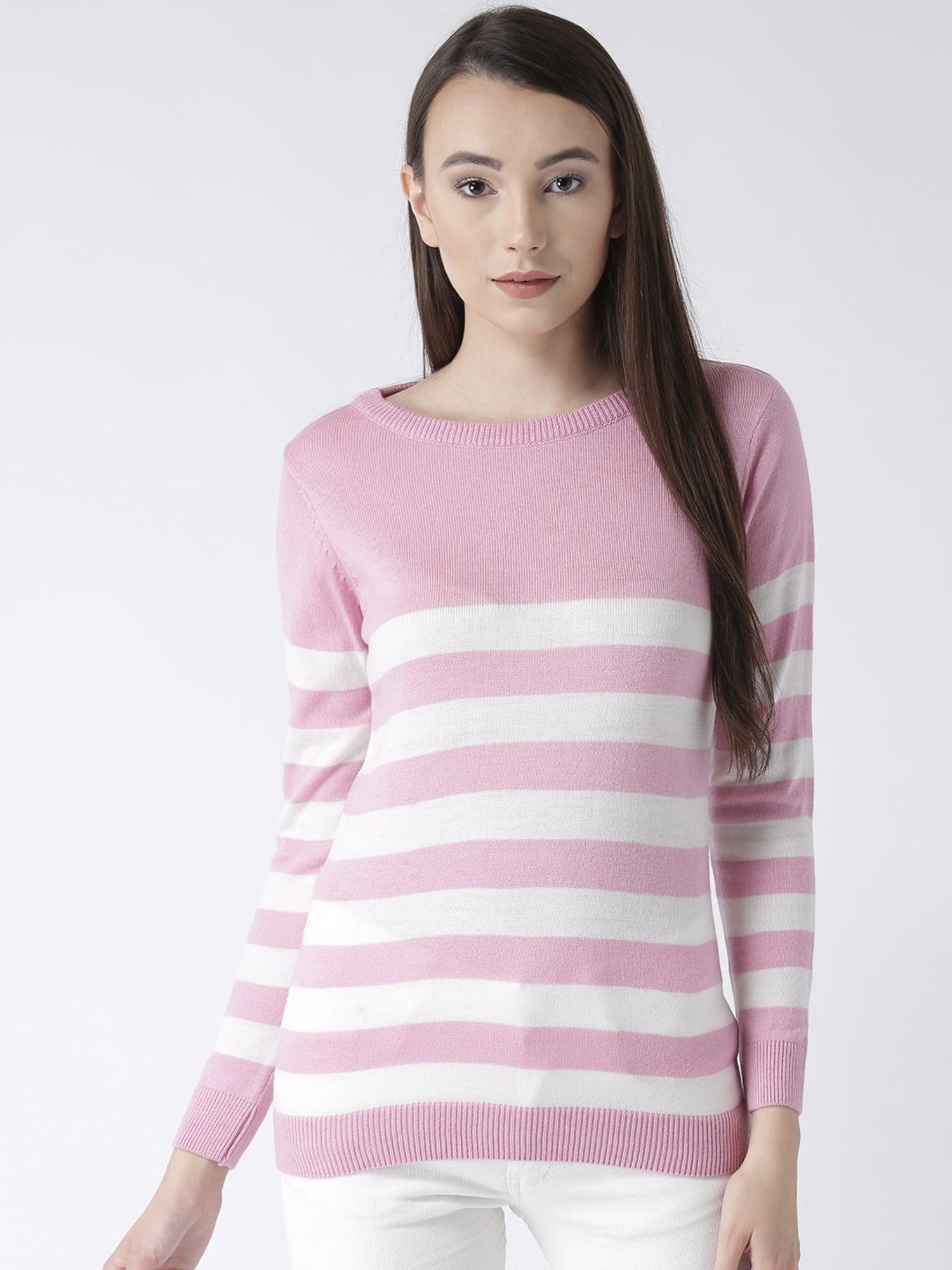 pink and white striped sweater